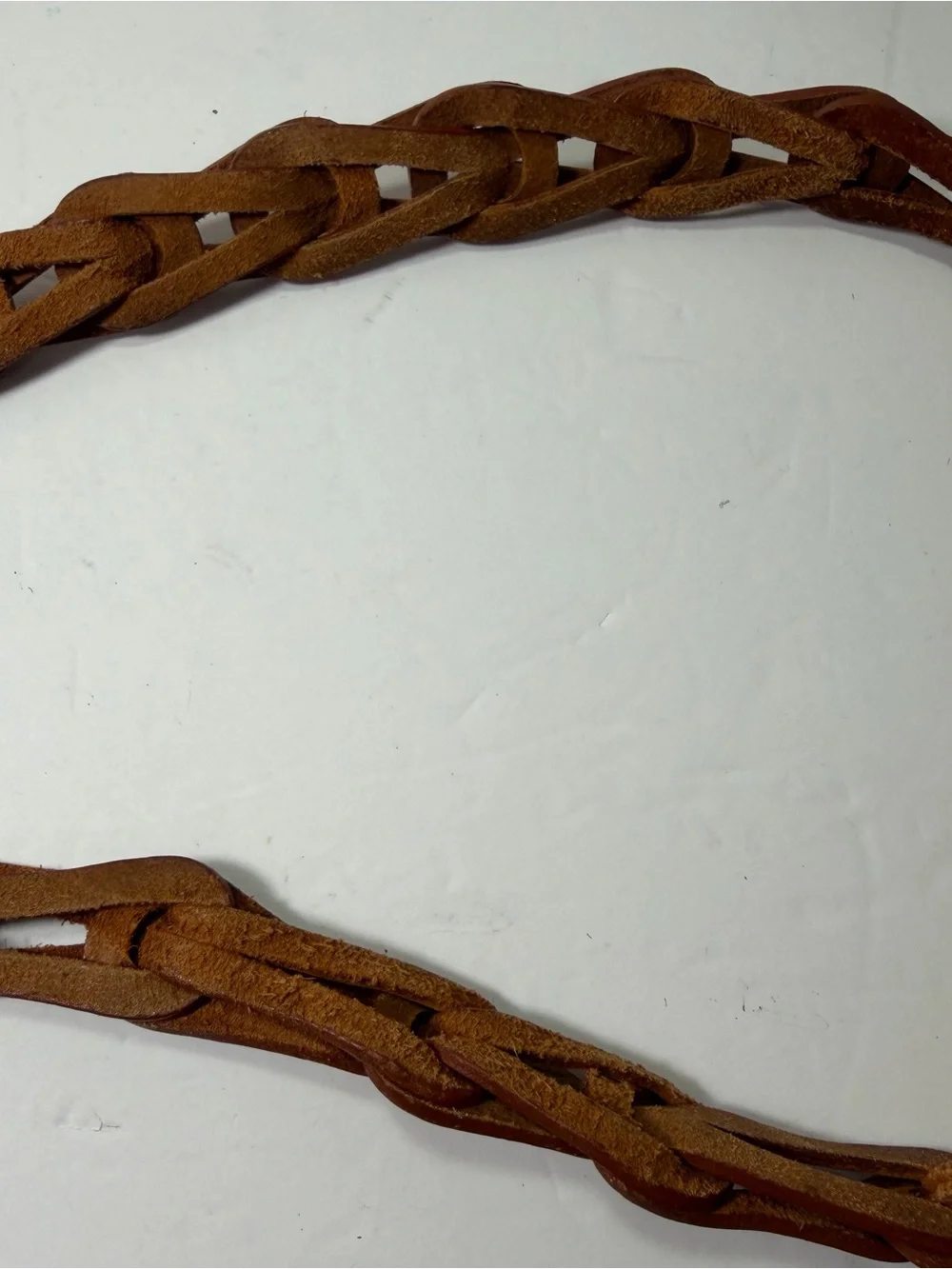 Vintage 90s Cognac Brown Leather Interlocking Puzzle Link Belt Women L /XL Boho